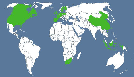 OTM is licensed to LSPs in many countries – world-map © Daniel Dalet / d-maps.com