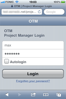 OTM PM Login screen