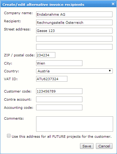 Abweichende Rechnungsempfänger