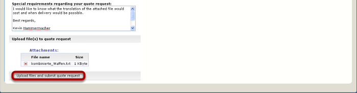 Add project notes and submit the request