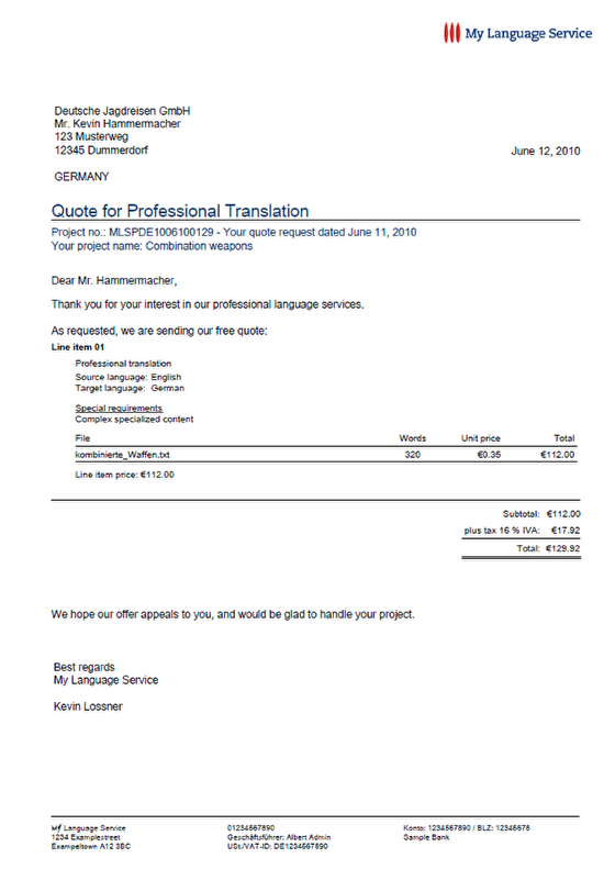 PDF quotation document