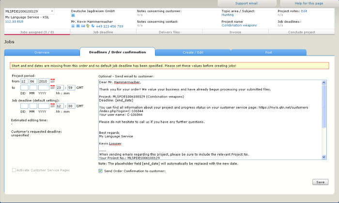 Add date information for the project period and deadline