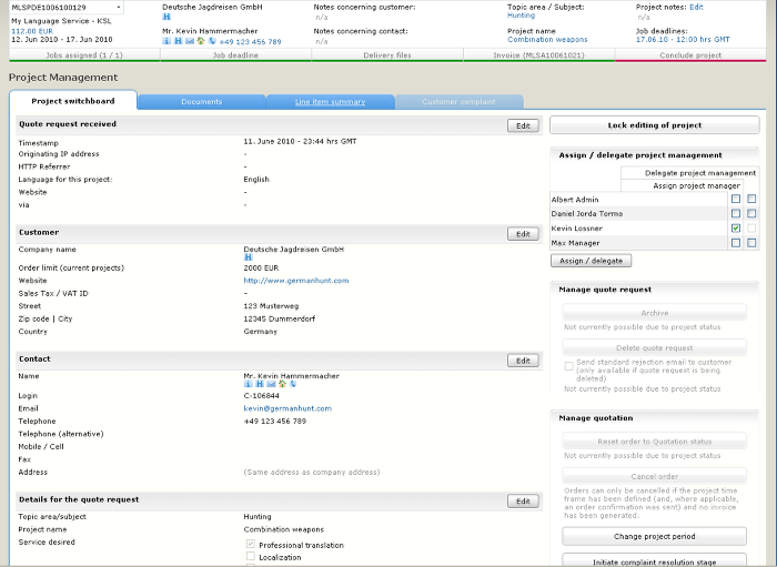 Project switchboard view after the invoice has been paid