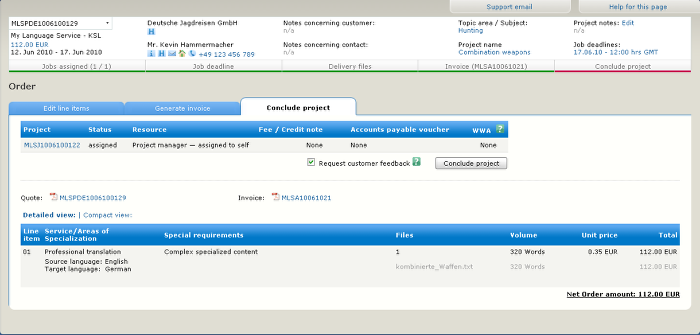 "Conclude project" tab